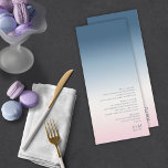 Menu Mood Gradient Mariage Prussian Sky ID741<br><div class="desc">L'arrière - plan pour les pièces de cet ensemble mariage minimaliste est un dégradé de couleurs saisissant du bleu prussien au rose et blanc doux. La carte de menu mariage présentée ici présente un design élégant et moderne et une police sans serif contemporaine pour ajouter à son attrait. Ajoutez facilement...</div>