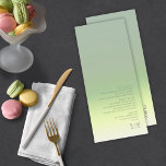 Menu Mood Gradient Mariage Spring Meadow ID741<br><div class="desc">L'arrière - plan des pièces de cet ensemble mariage minimaliste est un dégradé de couleurs saisissant, du vert sauge doux au jaune pâle en passant par l'ivoire. La carte de menu mariage présentée ici présente un design élégant et moderne et une police sans serif contemporaine pour ajouter à son attrait....</div>