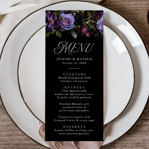Menu Moody Gothic Purple Floral Mariage