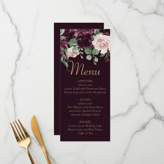 Menu Moody Passion | Dramatique Rose de vin pourpre Gar (Devant/Arrière en situation)