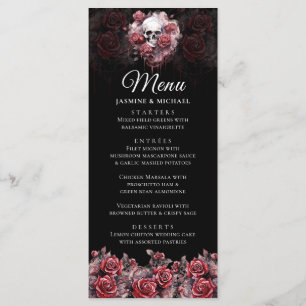 Menu Moody Rouge Floral Crâne Élégant Mariage gothique 