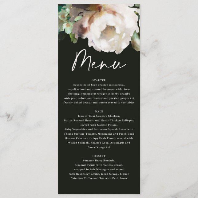 Menu Moody rustique et romantique pivoines floral botan (Devant)