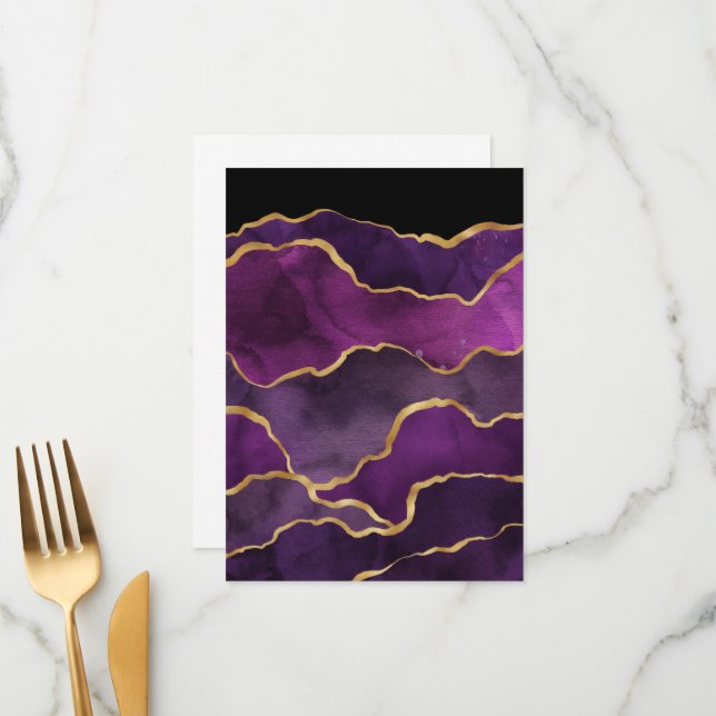 Menu Motif aquarelle abstrait violet élégant (Devant/Arrière en situation)