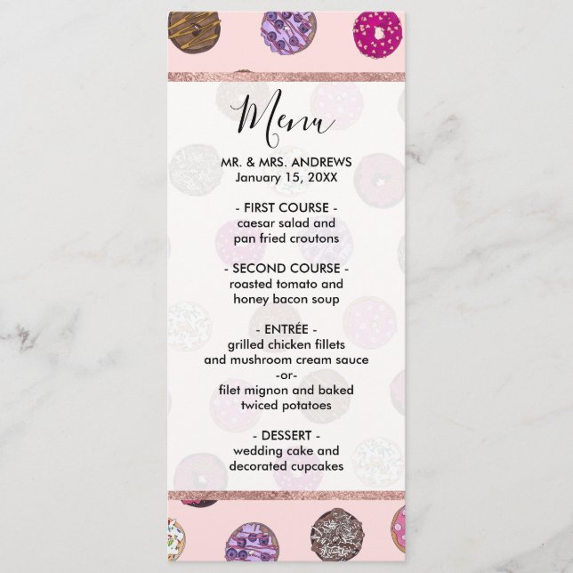 Menu Motif d'aquarelle Artsy Rose Sprinkt Donuts (Devant)