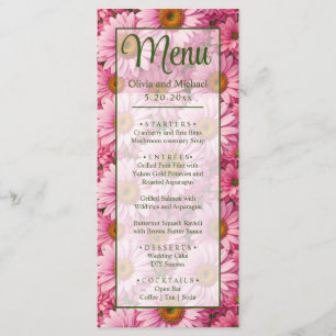 Menu Motif floral rétro rose avec des marguerites