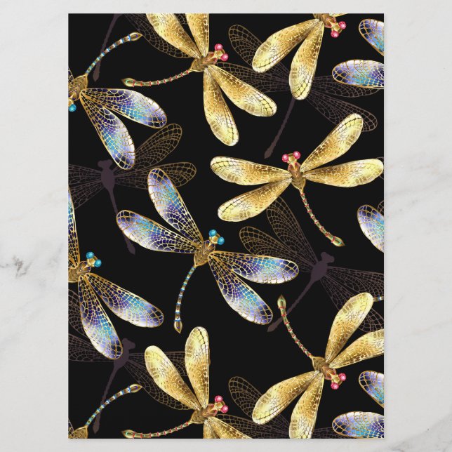 Menu Motif sans couture avec libellules dorées (Devant)