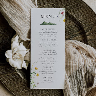 Menu Mountain Boho Fleur sauvage Forêt Mariage rustique