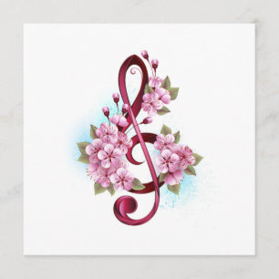 Menu Musical treble clef notes with sakura flowers
