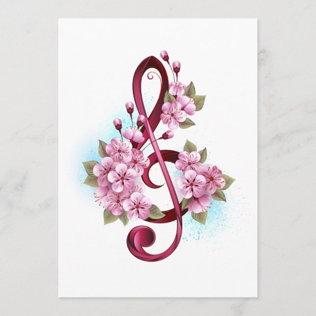 Menu Musical treble clef notes with sakura flowers (Devant)