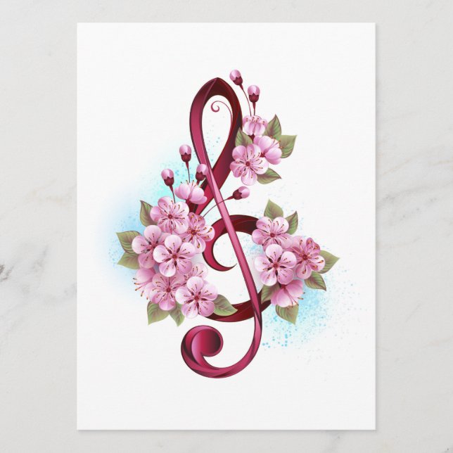 Menu Musical treble clef notes with sakura flowers (Devant)