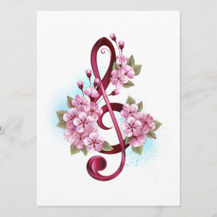 Menu Musical treble clef notes with sakura flowers