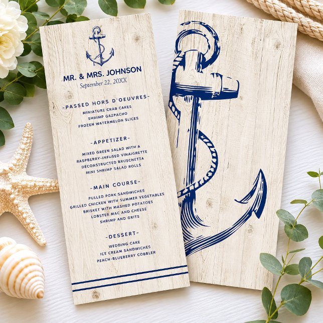 Menu Nautical Navy Anchor Mer Rustique Mariage (Continue your wedding theme with these nautical anchor programs that will complement your wedding.)