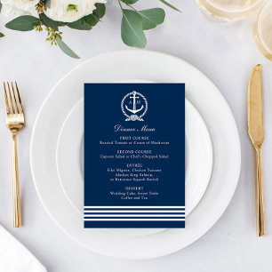 Menu Nautical Navy Ancre Mariage Monogram Dîner