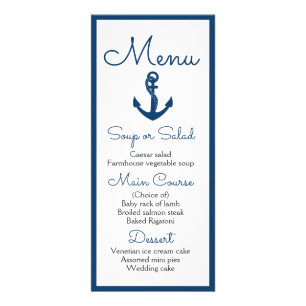 Menu nautique Ancre bleue Marine Mariage Océan