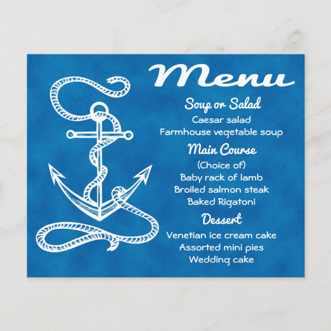 Menu nautique Ancre de livraison Mariage d'aquarel (Devant)