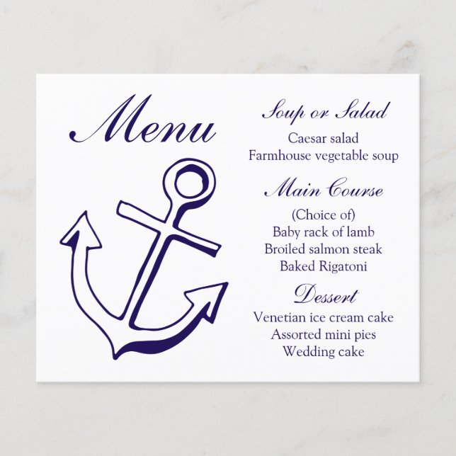 Menu nautique Navire Ancre Marine Blue Mariage (Devant)