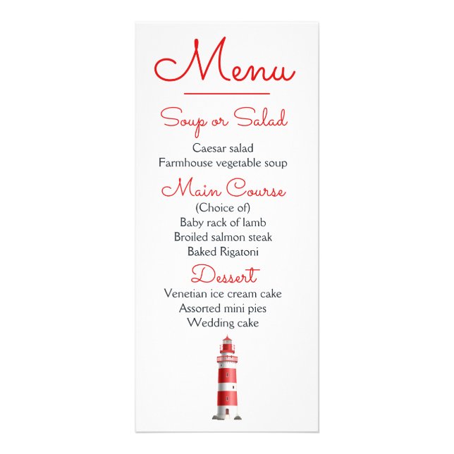 Menu nautique Plage Mariage phare Rouge (Devant)