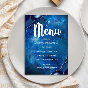 Menu Navy Bar Mitzvah Galaxy Aquarelle Agate Script
