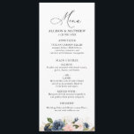 menu Navy et mariage floral<br><div class="desc">design de script moderne. Elégante aquarelle marine et fleurs rousses. Vous pouvez personnaliser le texte et les couleurs.</div>