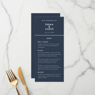 Menu Navy Mariage Élégant Ampersand Minimaliste Inversé