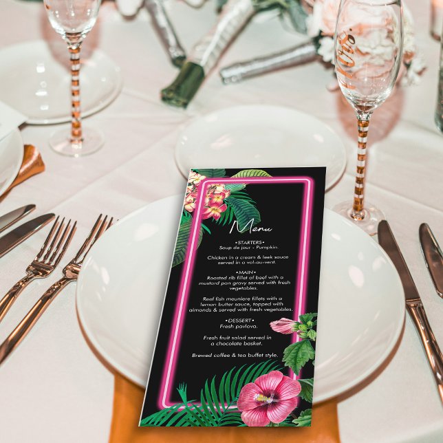 Menu Neon Pink Tropical Retro Botanical Mariage (Neon Pink Tropical Retro Botanicals Wedding Menu)