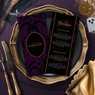 Menu Nevermore Damask | Bar gothique Halloween prune fo