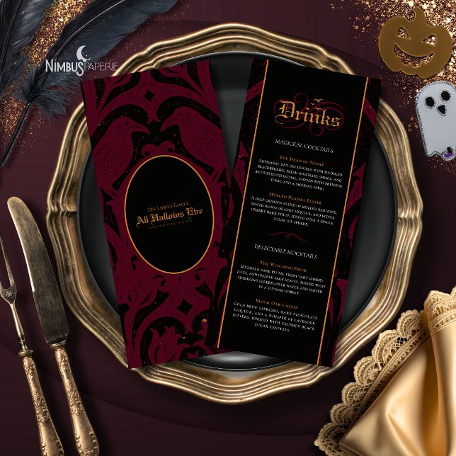 Menu Nevermore Damask | Bar Halloween gothique de Bourg (Créateur téléchargé)