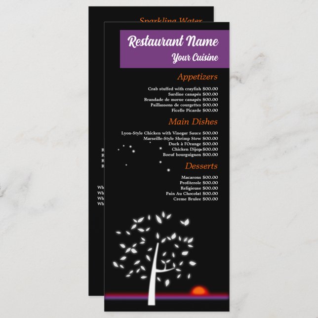 Menu Night Sky Sun, Restaurant Slimline (Devant / Derrière)