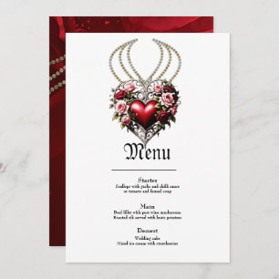 Menu Noble coeur gothique avec fleurs.