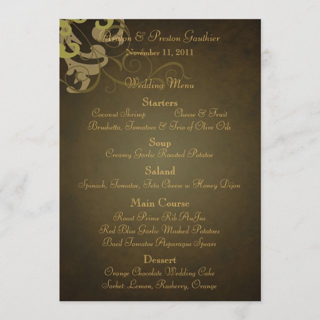 Menu noble de mariage de brun de rouleau d'or (Devant)
