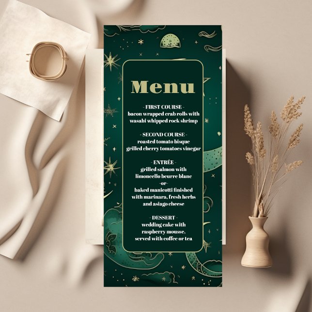 Menu Noces Célestes en Vert Émeraude et Or (Créateur téléchargé)