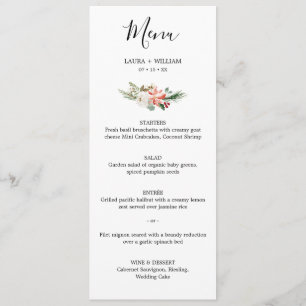 Menu Noces de Noël avec baies de houx et fleurs pour le