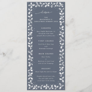 Menu Noël à la main gris-bleu avec Holly+Berries