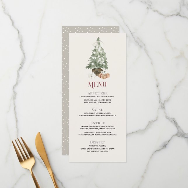 Menu Noël Arbre Aquarelle Diner (Devant/Arrière en situation)