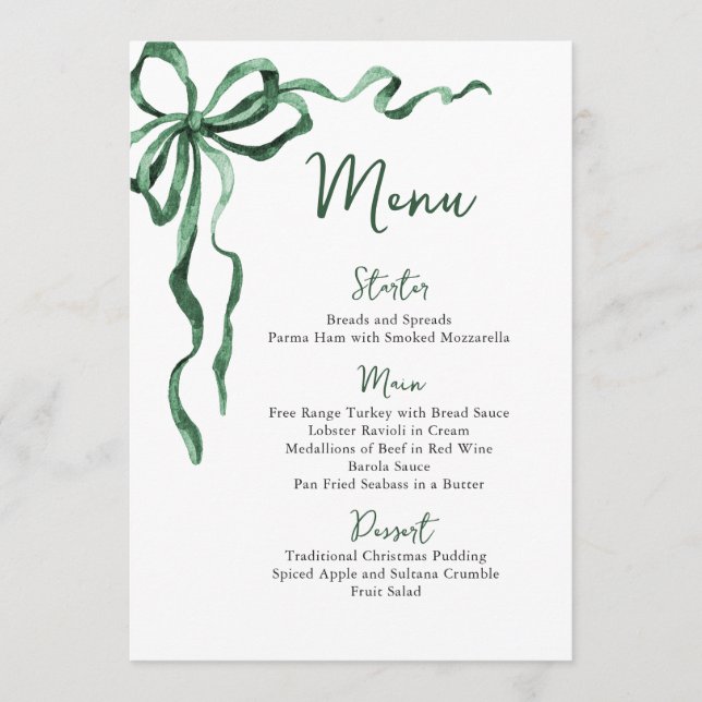 Menu Noël Caprice Bow Funky Vert Soirée de dîner (Devant)