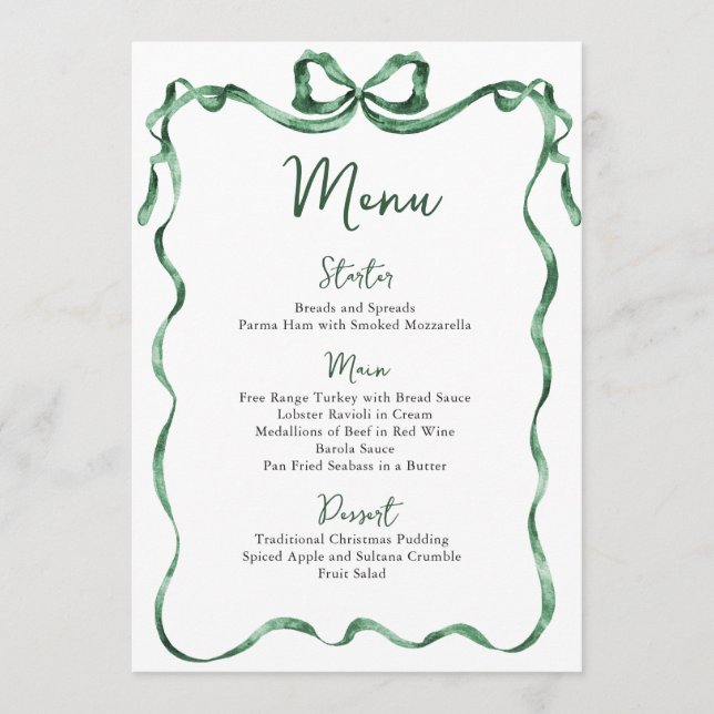 Menu Noël Fantaisie Bow Vert Funky pour Dîner (Devant)