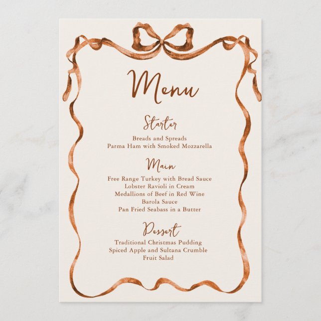 Menu Noël Fantaisiste Funky Boho Nœud Soirée de Dîner (Devant)