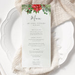 Menu Noël Poinsettia Mariage de verdure d'hiver<br><div class="desc">Belles cartes de menu mariage avec aquarelle botanique peinte à la main illustrations de fleurs de poinsettia,  verdure hivernale,  branches de pin et d'épinette et baies sèches. Un choix parfait pour les mariages de Noël.</div>