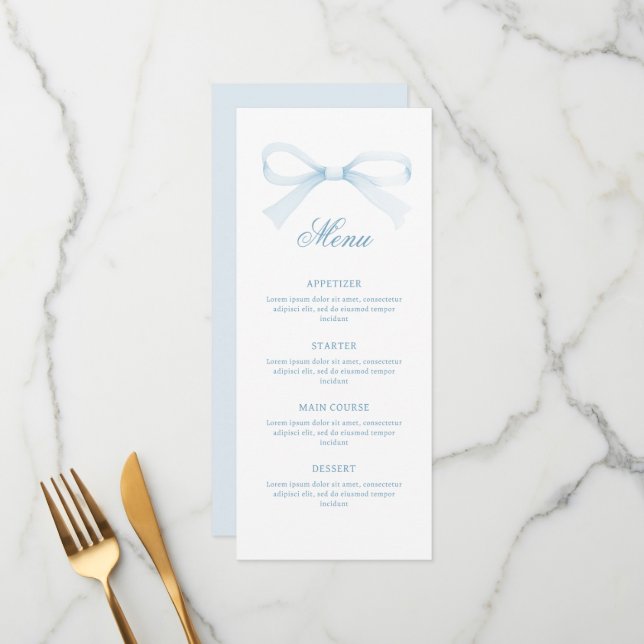 Menu Nœud bleu aquarelle classique (Devant/Arrière en situation)