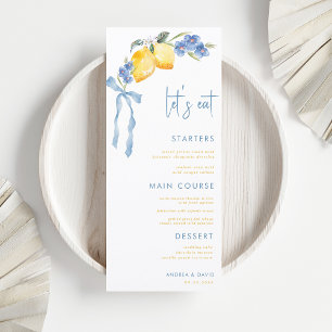 Menu Nœud Bleu Citron Jaune Italien Let's Eat Mariage