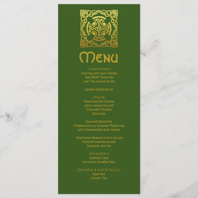 Menu Nœud Celtique Élégant Mariage Vert Or Faux Celtiqu (Devant)