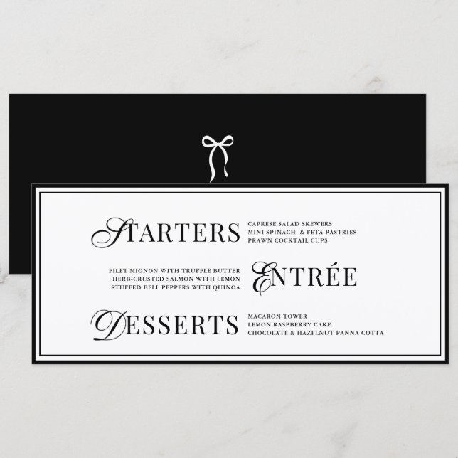 Menu Nœud Classique Ancienne Fortune Noir & Blanc Maria (Devant / Derrière)