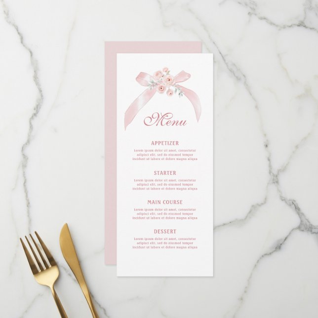 Menu Nœud Classique Rose Floral (Devant/Arrière en situation)