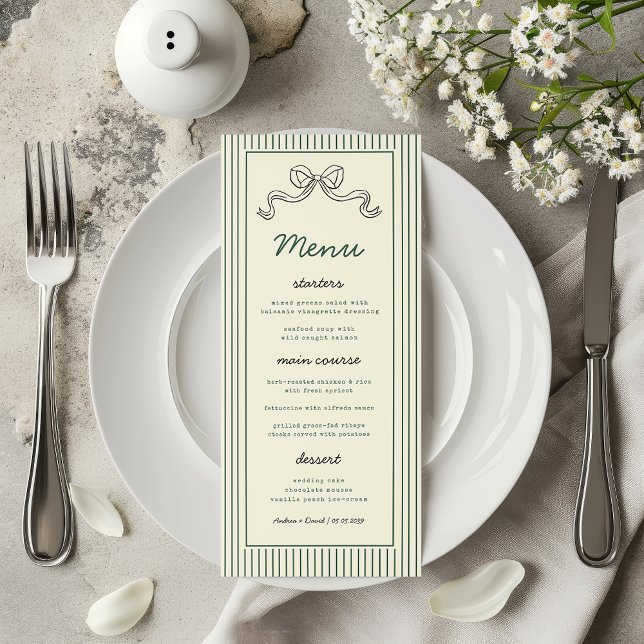 Menu Nœud Dessiné à la Main avec Bandes Vertes Mariage  (Créateur téléchargé)