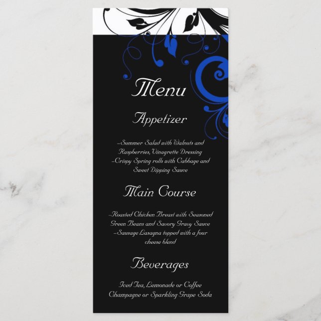 Menu Noir/Blanc/Cobalt Bleu Gras Mariage (Devant)