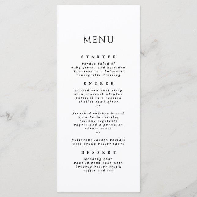 Menu Noir & Blanc Élégant Dîner Moderne Mariage (Devant)