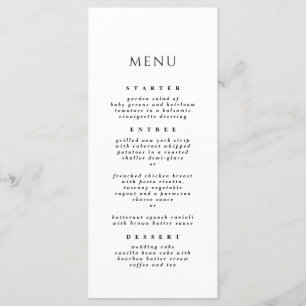 Menu Noir & Blanc Élégant Dîner Moderne Mariage
