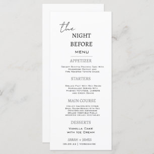 Menu Noir & Blanc Minimal La nuit avant le Mariage
