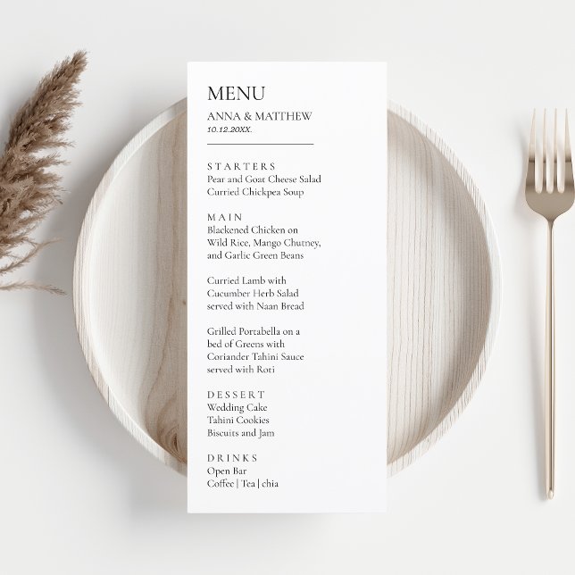 Menu Noir & Blanc Minimaliste Moderne Simple Mariage (simple wedding menu black and white)
