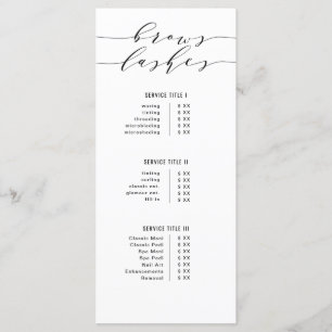 Menu Noir & Blanc Moderne Calligraphie Broches & Lashes